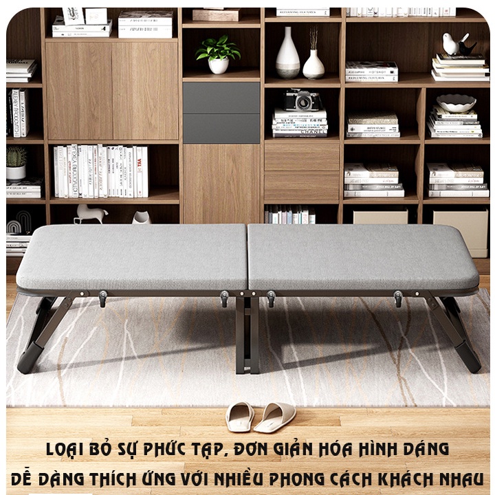 Giường Gấp Gọn AMYLY Giường Gấp Văn Phòng Cao Cấp Màu Xám, Có Bánh Xe Đệm Dày 4cm Kích Thước D183*R63*C38Cm