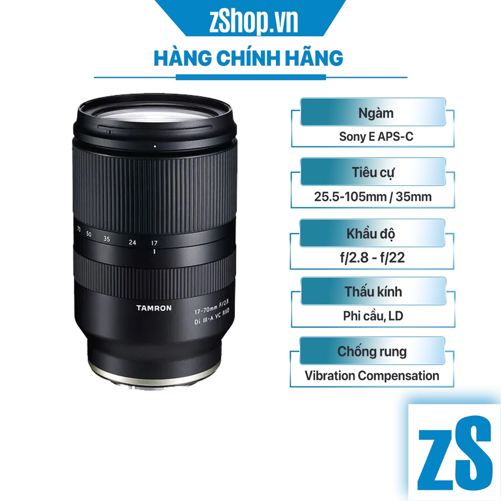 Ống Kính Tamron 17-70mm f/2.8 Di III-A VC RXD cho Sony E / Fujifilm X (Hàng Chính Hãng)