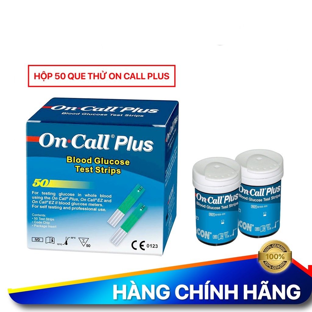 Hộp 50 que thử đường huyết On Call Plus, mỗi hộp 2 lọ 25 que thử chính hãng ACON