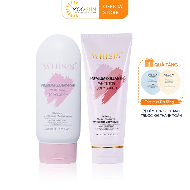 Kem Dưỡng Thể Trắng Da Chống Nắng Nâng Tone Hàn Quốc WHISIS Premium Collagen Whitening Body Lotion 200ml
