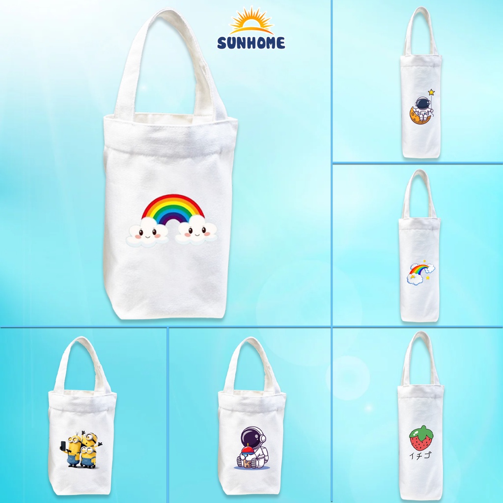 Túi đựng bình giữ nhiệt ly cốc nước SUNHOME vải canvas nhiều hình cute dễ thương