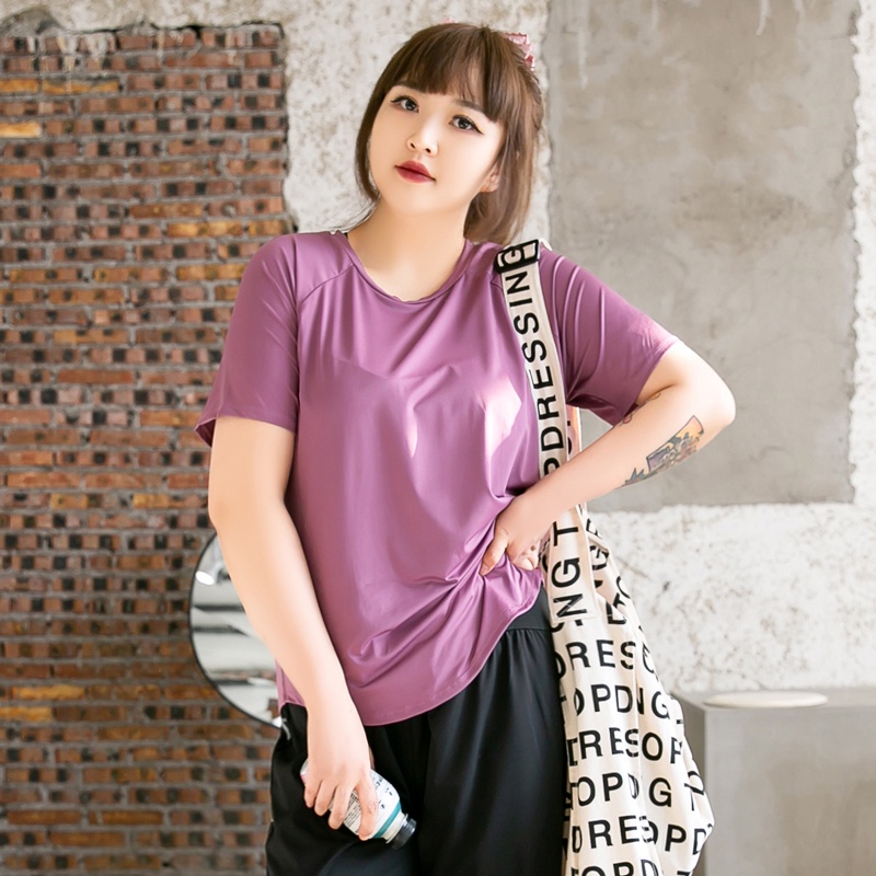 Áo tập gym bigsize,yoga bigsize nữ 100kg cộc tay plus size cho người béo vải thun lạnh co giãn dáng rộng thể thao MS007K
