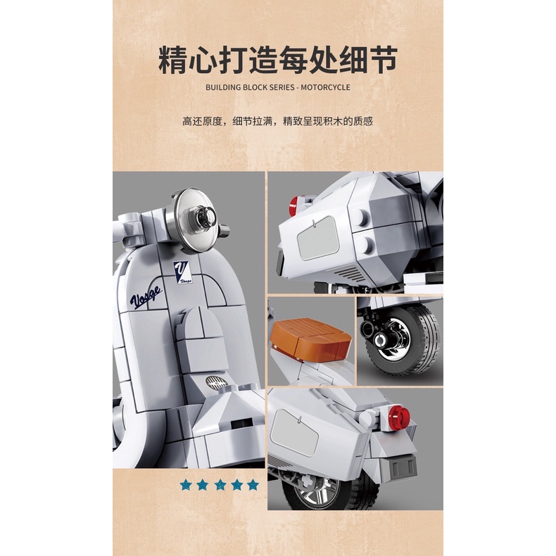 Lắp ráp xe máy Vespa mô hình LEGO - Bộ quà tặng , Decor trang trí. Đồ chơi cho bé trai, bé gái