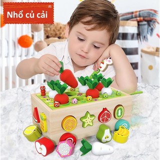 Bộ đồ chơi xe cũi thả hình khối bằng gỗ