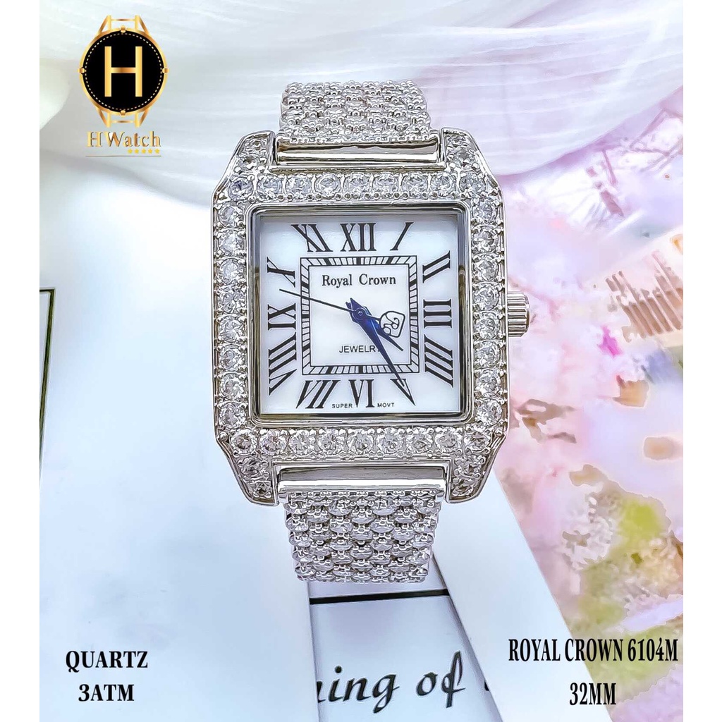 Đồng hồ Royal Crown 6104M Vuông Dây Sắt Đính Đá