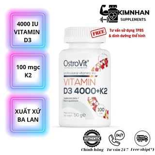 Ostrovit vitamin d3 4000+ k2 tăng sức đề kháng xây dựng cơ bắp hormone và xương khớp 100 viên