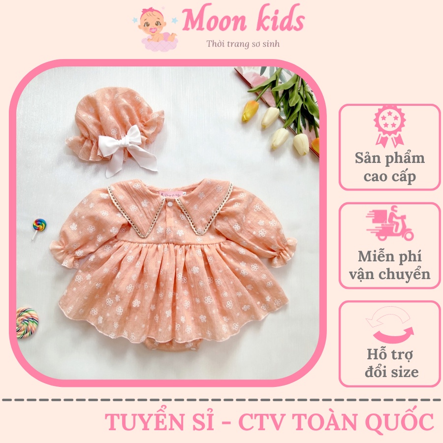 Body Váy Cho Bé Gái MOONKIDS, Váy Bé Gái Hoa Cam Kèm Mũ, Thiết Kế Cao Cấp Chất Mát, Đầm Đầy Tháng, Váy Sơ Sinh