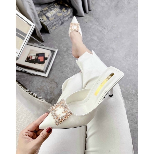 Giày cao gót nữ mũi nhọn đính đá đế 7phân siêu hách dáng