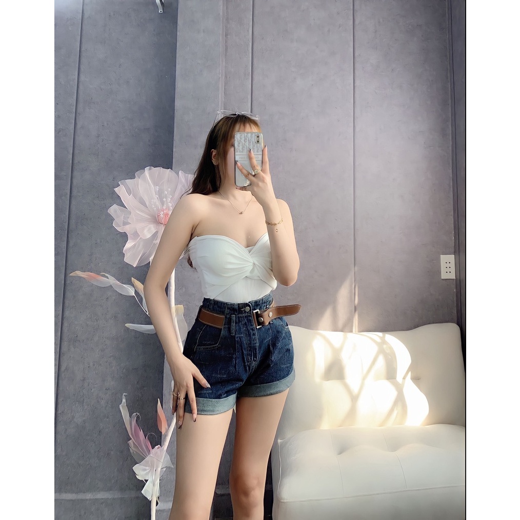 Áo ống kiểu xoắn ngực croptop có mút cực hot , chất thun gân mềm mịn dày dặn