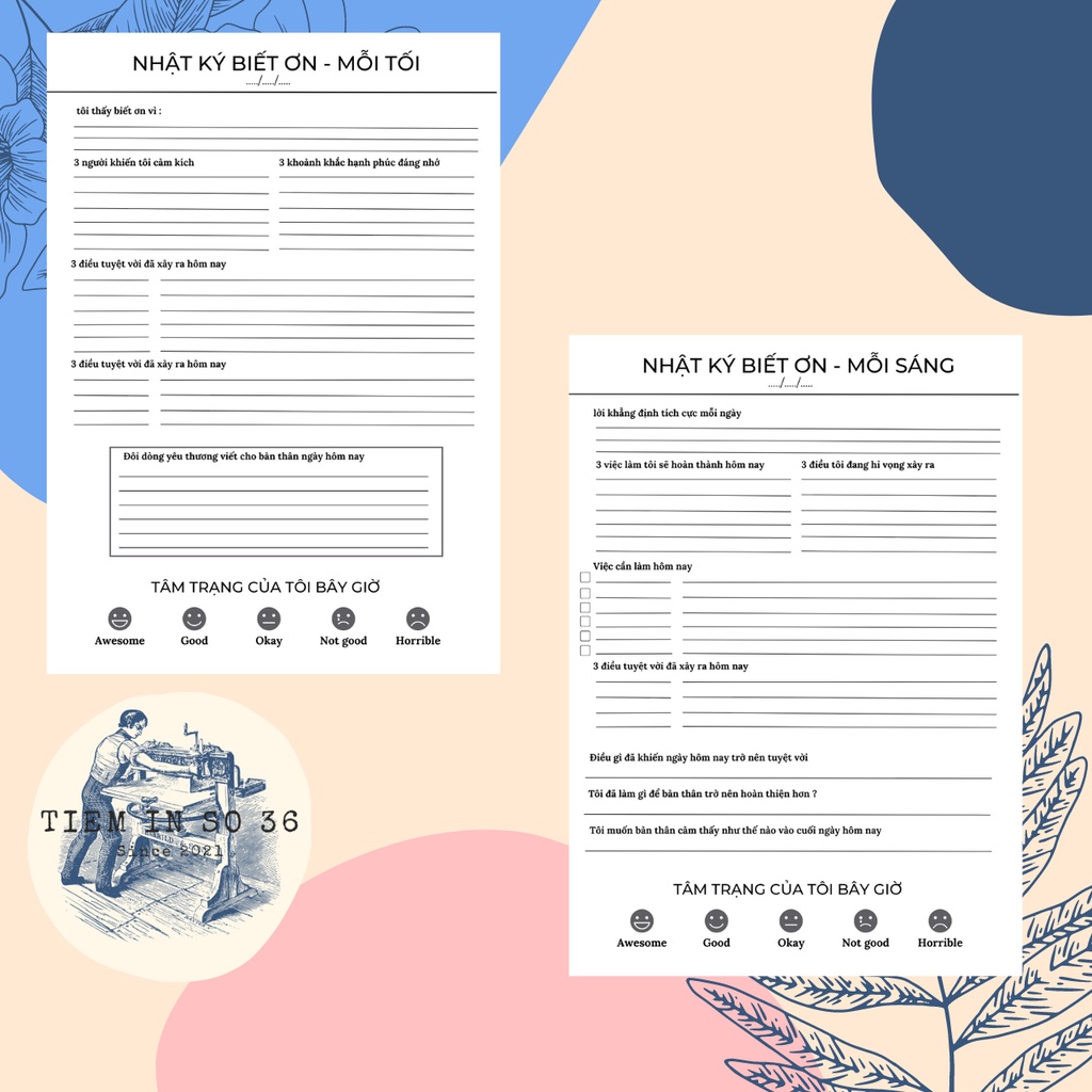 Giấy viết NHẬT KÝ BIẾT ƠN BUỔI SÁNG VÀ TỐI, Daily Journal, Diary Notebook