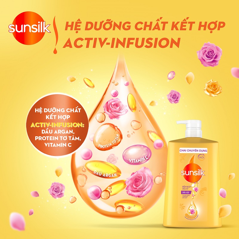 Dầu gội Sunsilk chai lớn có vòi 1.4kg vàng và đen làm sạch và mềm mượt tóc gấp 5 lần lưu hương 48h