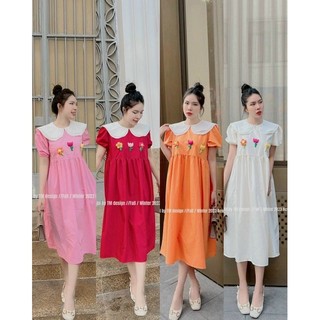 Váy Sơ Mi Đính Hoa Dễ Thương