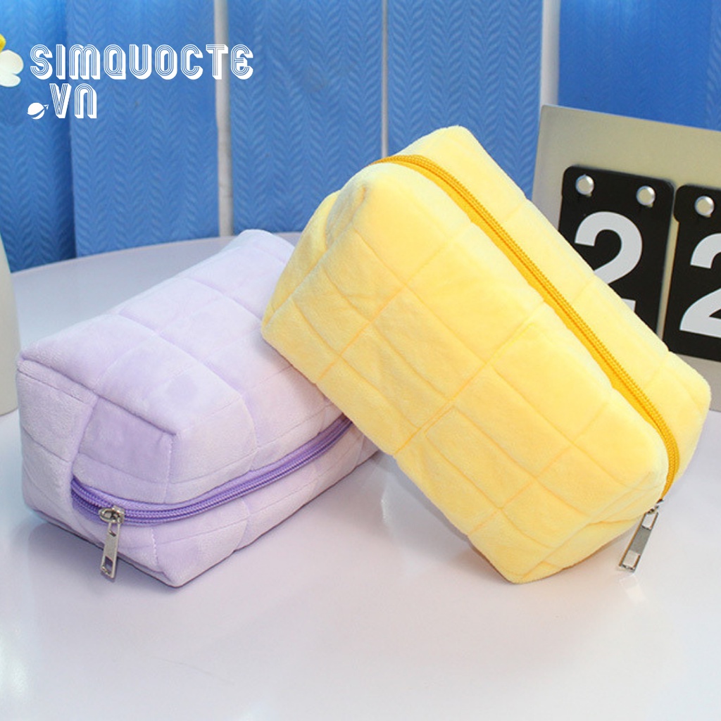 Túi đựng bút, đồ trang điểm vải nhung bông mềm mại cỡ lớn màu pastel xinh xắn phong cách Hàn Quốc TMP41