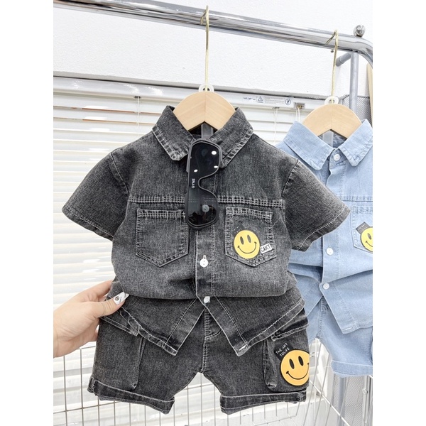 Bộ bò cộc tay mặt cười cho béin hình Drew thời trang phong cách