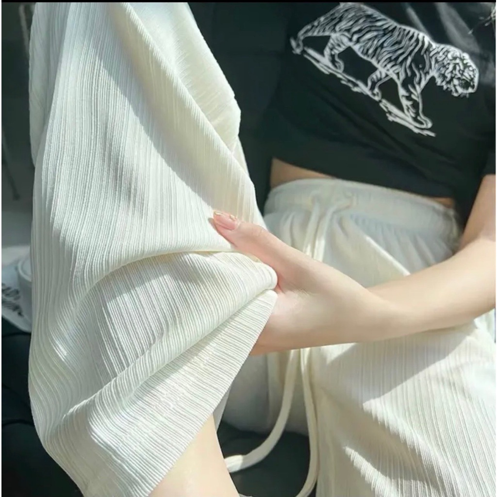 quần ống rộng nữ [MÃ 86] vải tăm rủ co giãn cạp chun lưng cao có dây rút | BigBuy360 - bigbuy360.vn