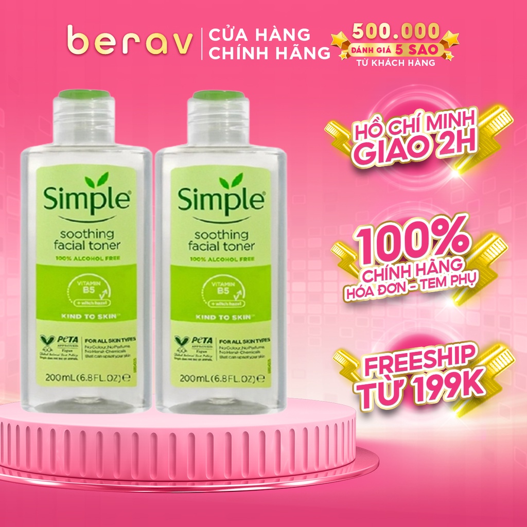 Combo 2 Nước Hoa Hồng Simple Kind To Skin Soothing Facial Toner Cân Bằng Da Dịu Nhẹ 200ml/ chai