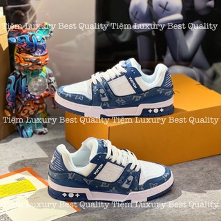 Giày thể thao lv trainer xanh navy, giày thể thao lv xanh than bản cao cấp hot trend 2022 full box