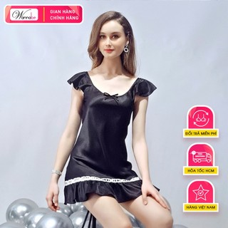 Váy ngủ lụa WANNABE DNS10 đầm ngủ tay áo cánh tiên lai xòe nhẹ mang lại vẻ dịu dàng cho bạn gái