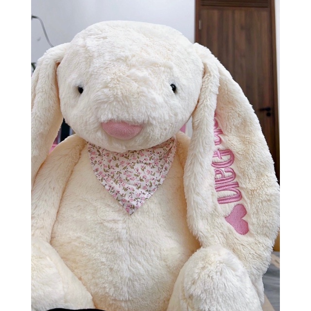 Thỏ bông trắng kem lông mịn cao cấp size to 60cm kèm yếm hoa dễ thương thú nhồi bông quà tặng|Gauxinhcorner