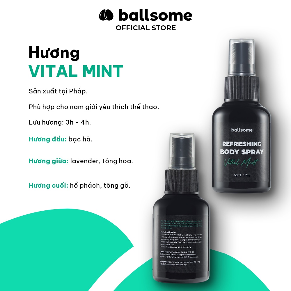 Combo 02 Xịt Thơm Toàn Thân Hương Nước Hoa Ballsome Body Spray 50ml x 2