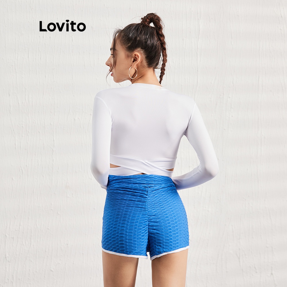 Áo thun Lovito thể thao màu trơn đan dây chéo nhanh khô L06160 (màu trắng)