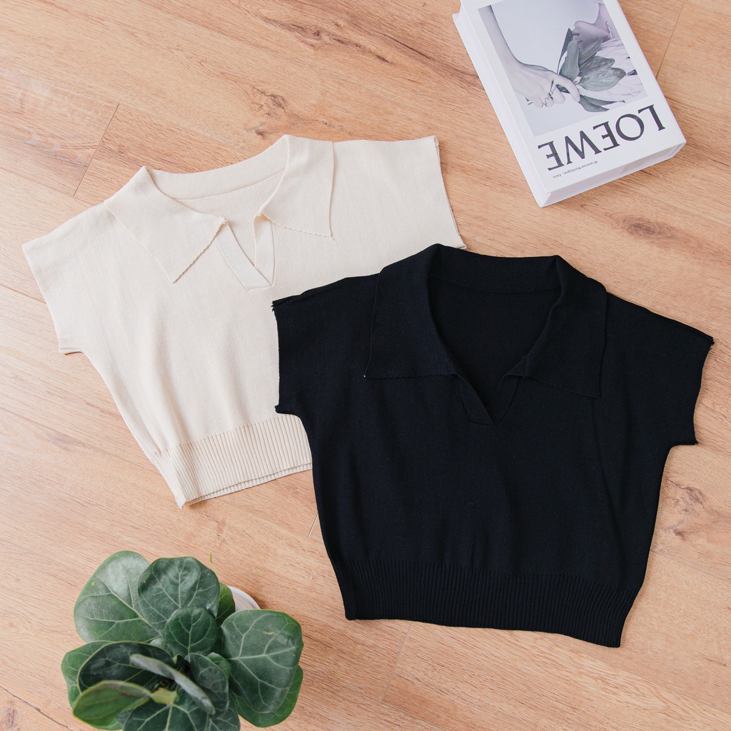 Áo len montoghi 20Again, thiết kế croptop cổ bẻ cá tính, độc đáo ALW2038 | BigBuy360 - bigbuy360.vn