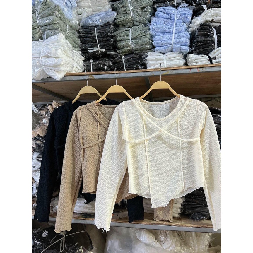 Áo Kiểu Vạt Nhọn Dây Chéo Tay Dài