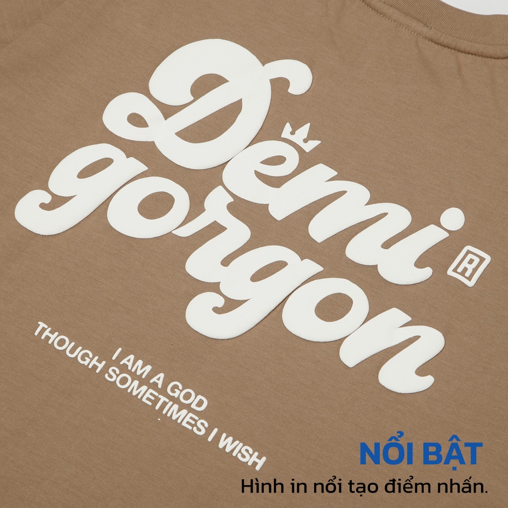 Áo thun local brand chính hãng, áo phông nữ form rộng tay lỡ cotton màu nâu, xanh local brand DEMI | DE1-T13