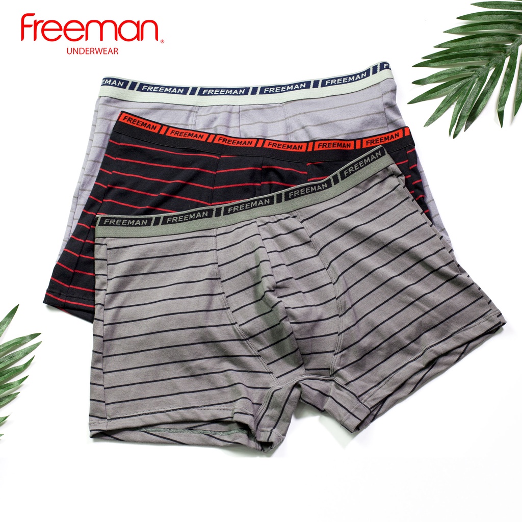 Combo 3 Quần lót boxer nam Freeman thiết kế sọc trẻ trung, chất liệu cotton thấm hút mồ hôi tốt BO507