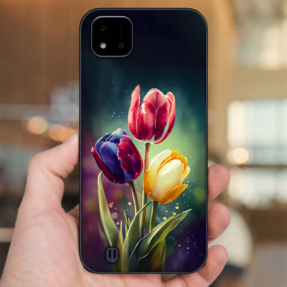 Ốp lưng Realme C11 2021, C20 viền đen in hình Hoa Tulip Hoa Đẹp