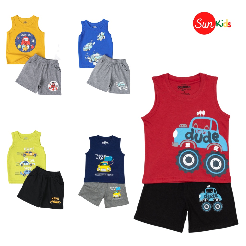 Đồ bộ bé trai, bộ ba lỗ cho bé chất thun cotton, nhiều màu, size 1-7 tuổi - SUNKIDS