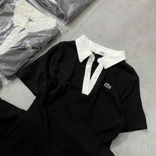 Váy maxi polo đen phối cổ trắng