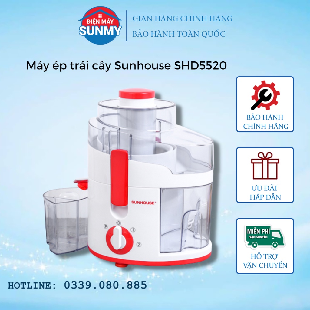 Máy ép hoa quả Sunhouse SHD5520 công suất lớn ép nguyên trái, máy ép chậm Sunhouse - Hàng mới thanh lý