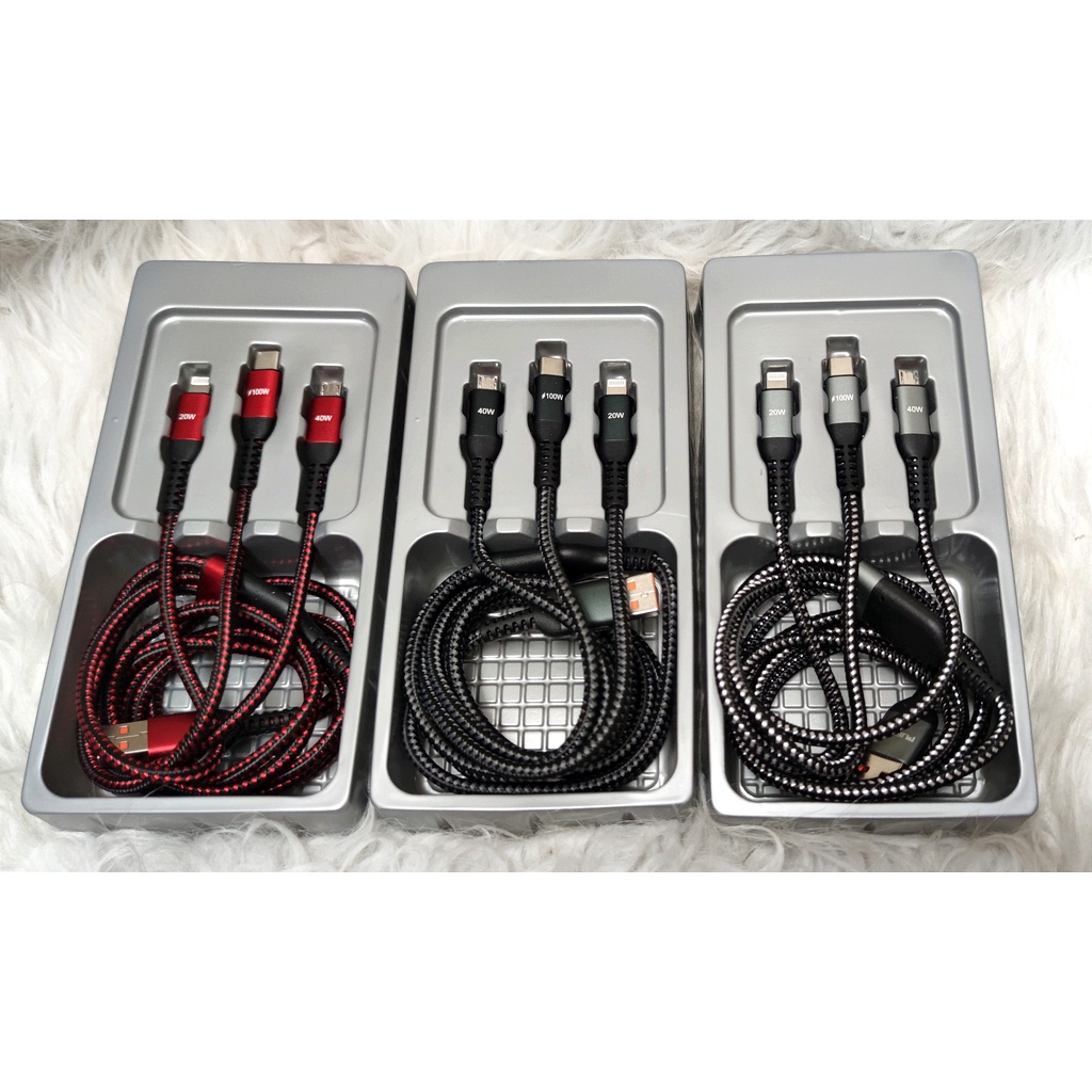 Cáp sạc nhanh 3 in1 100W, Cáp 3in1 USB+ Type C dùng cho điện thoại, laptop, máy tính xách tay ....