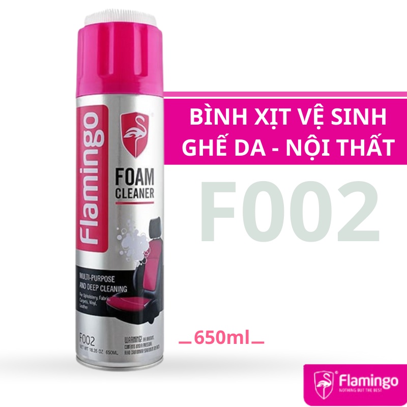 Bình xịt vệ sinh nội thất oto, ghế da ô tô dạng bọt Flamingo F002 650ml