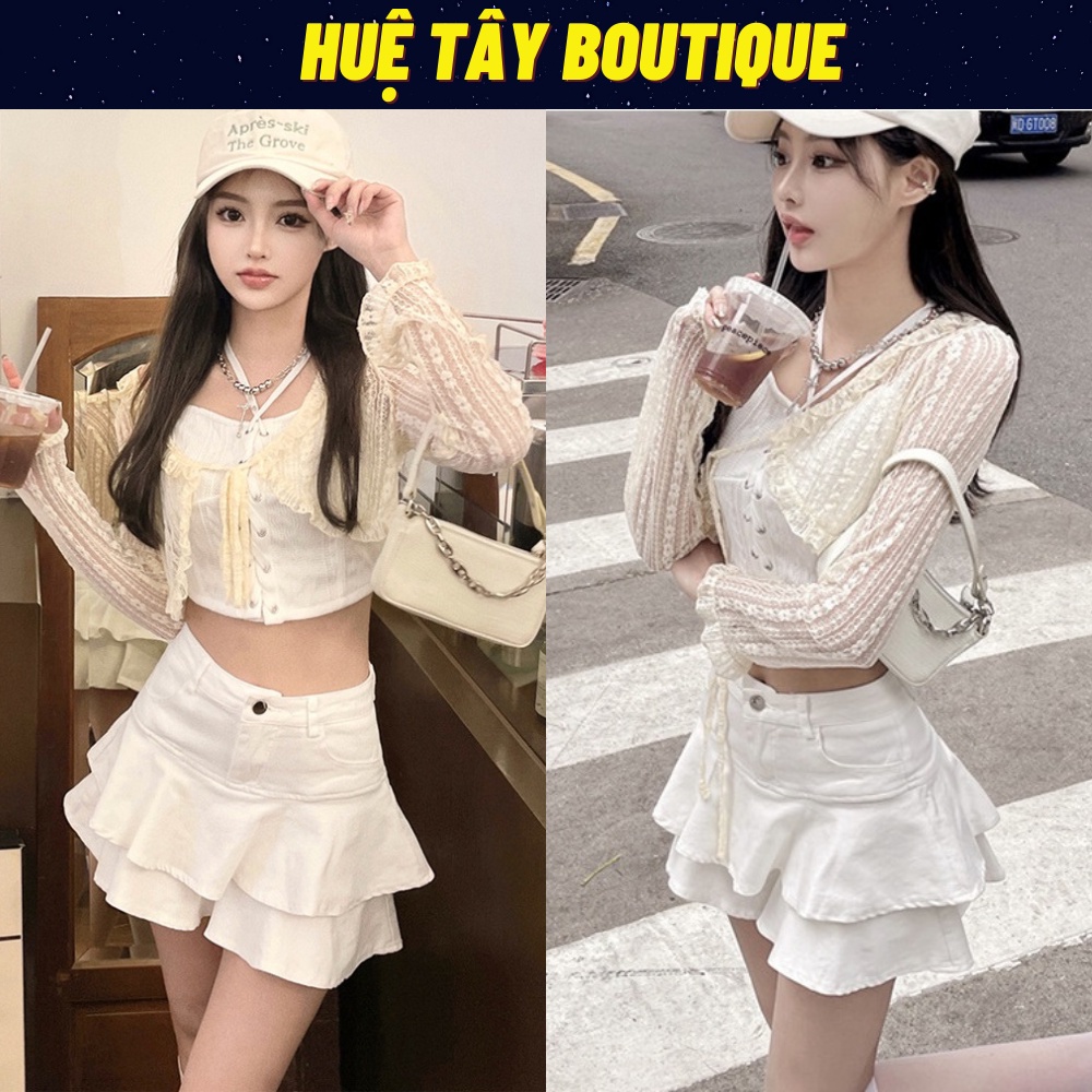 Chân váy nữ, chân váy jeans tà bèo không dây kèm theo màu xanh size S M L SKUCV-17E1
