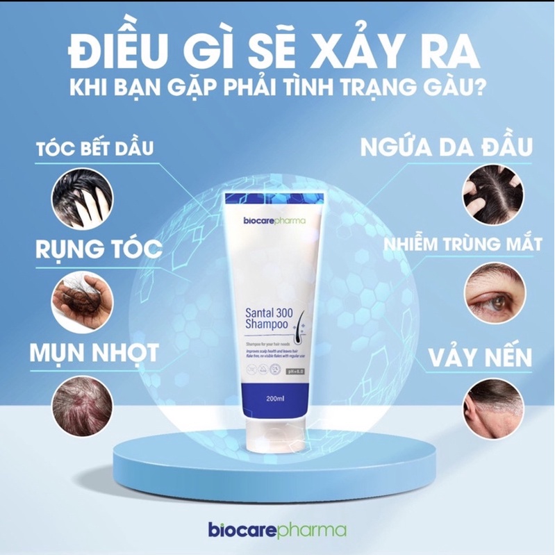 Dầu gội dược liệu BIO CARE PHARMA Santal 300 Shampoo 200ml - Giảm gàu, nấm ngứa da đầu - Dạng tuýp