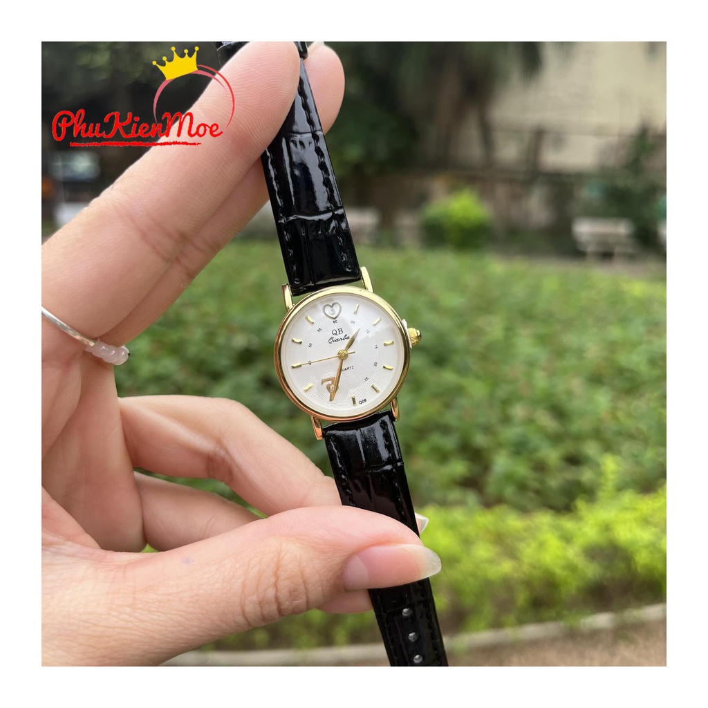 Đồng hồ đeo tay nữ chính hãng QB dây da mặt nhỏ thời trang chống nước 3ATM giá rẻ