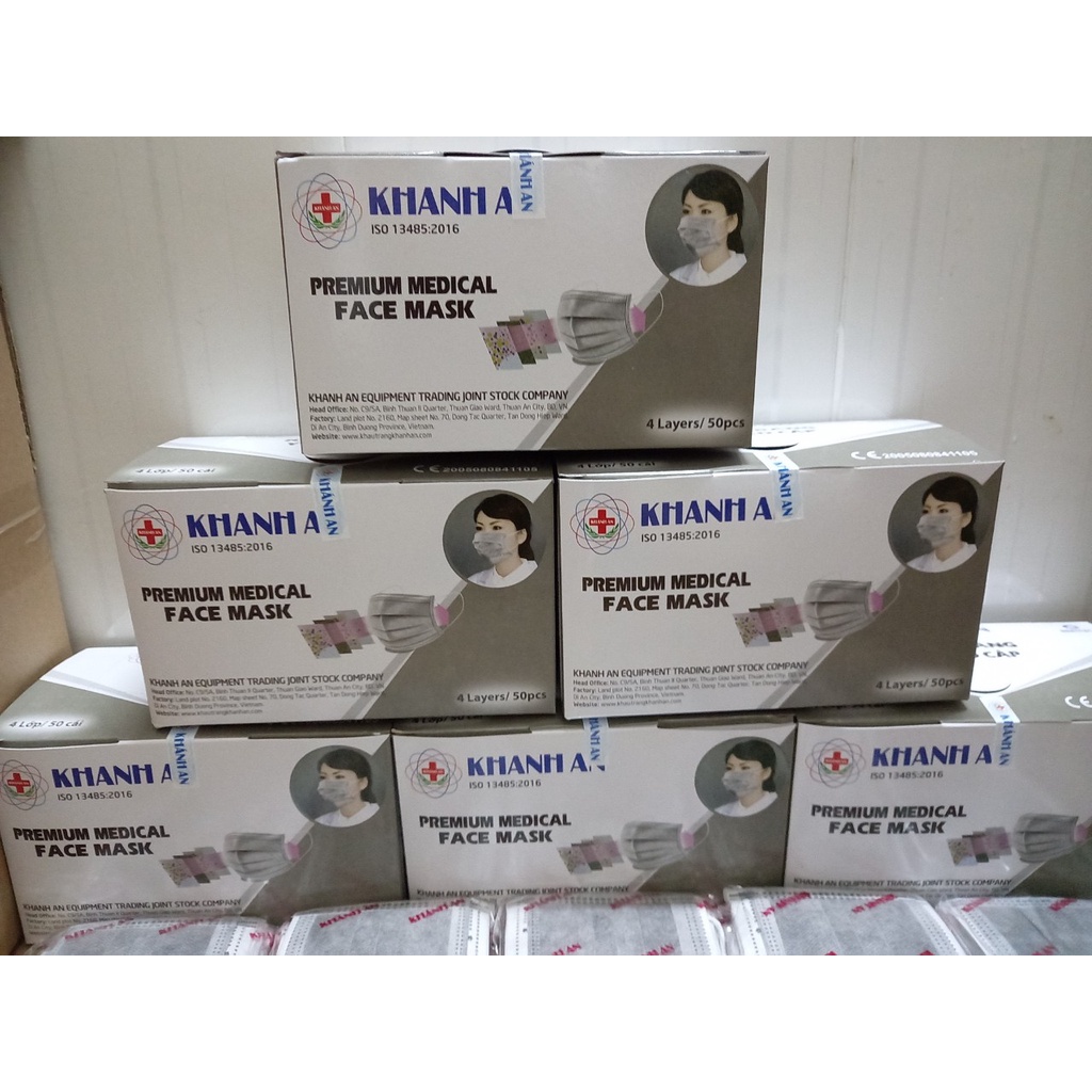 Giá sỉ thùng 50 hộp khẩu trang y tế khánh an màu xám (được màu theo yêu cầu khách: xanh, xám, hồng)