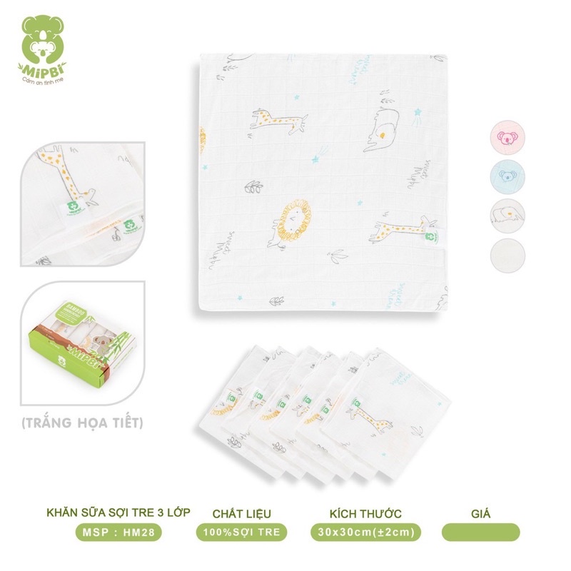 Khăn Sữa Cho Bé/Khăn Sữa Sợi Tre Mipbi 3 Lớp Cao Cấp Siêu Mềm An Toàn Cho Bé Sơ Sinh