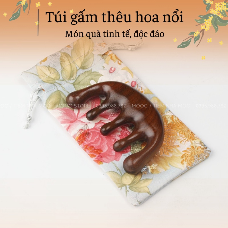 Lược Cẩm Gỗ Đàn Hương Mát Xa Da Đầu, Tạo Phồng Kích Mọc Tóc - Lược Massage Thư Giãn Giảm Đau Đầu Vai Gáy, Giảm Stress