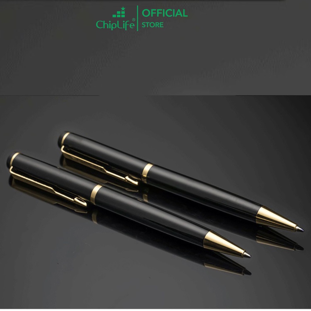 Bút kim loại xoay CHIPLIFE XT010 khắc tên - Đen viền vàng ngòi 0.7mm mực xanh