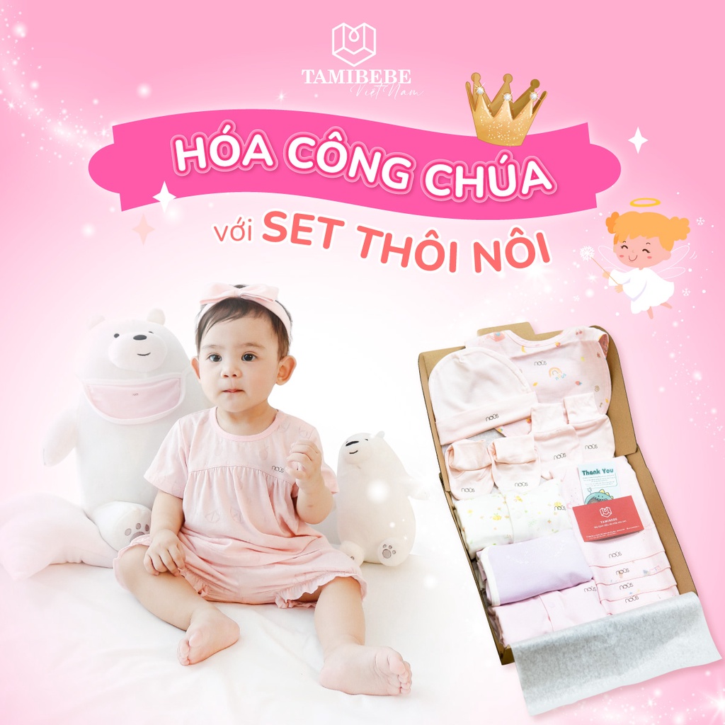 Set Quà Tặng Thôi Nôi Đầy Tháng Em Bé Tamibebe - Quần Áo Sơ Sinh - Thỏ Hồng