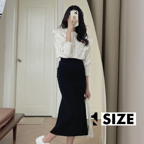 Sơ mi trắng tay dài cổ bèo tầng form rộng vải thô lụa mềm kiểu dáng hàn quốc 1SIZESHOP