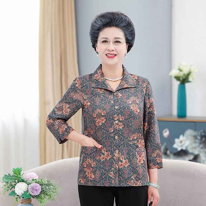 Mẹ trung niên và cao tuổi áo xuân hè bà ngoại áo mỏng 60-70 tuổi 80 băng lụa cao cấp