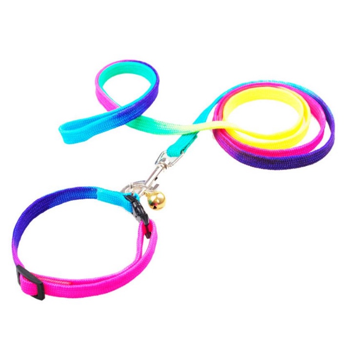 Dây dắt chó mèo đi dạo - Dây dắt kèm yếm ngực 7 sắc cầu vồng cho thú cưng