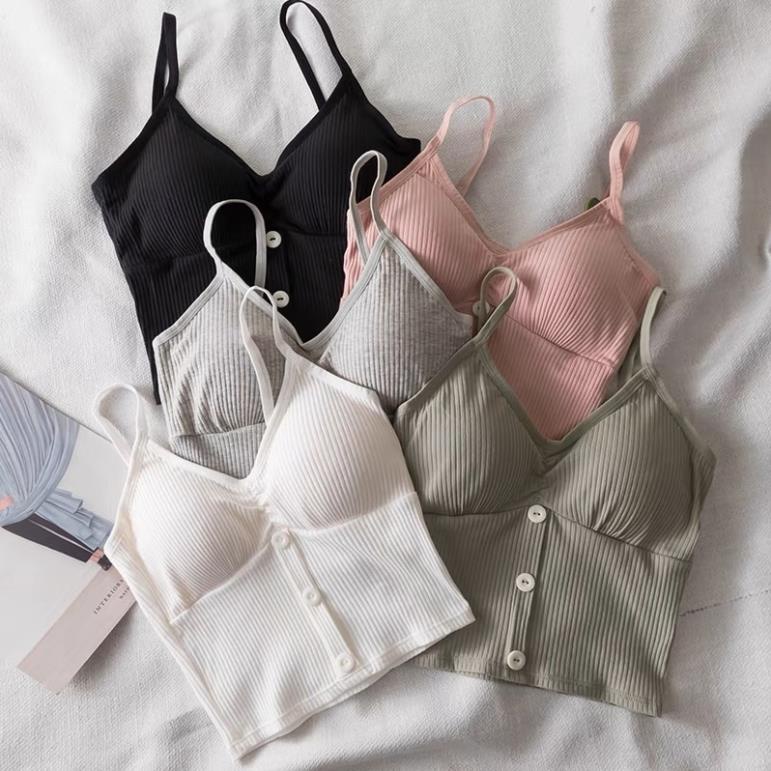 ❤️ Áo Bra Cotton Đính Khuy Mềm Dáng Lửng , Sẵn Đệm Ngực Siêu Hot Softie 6365 ❤️