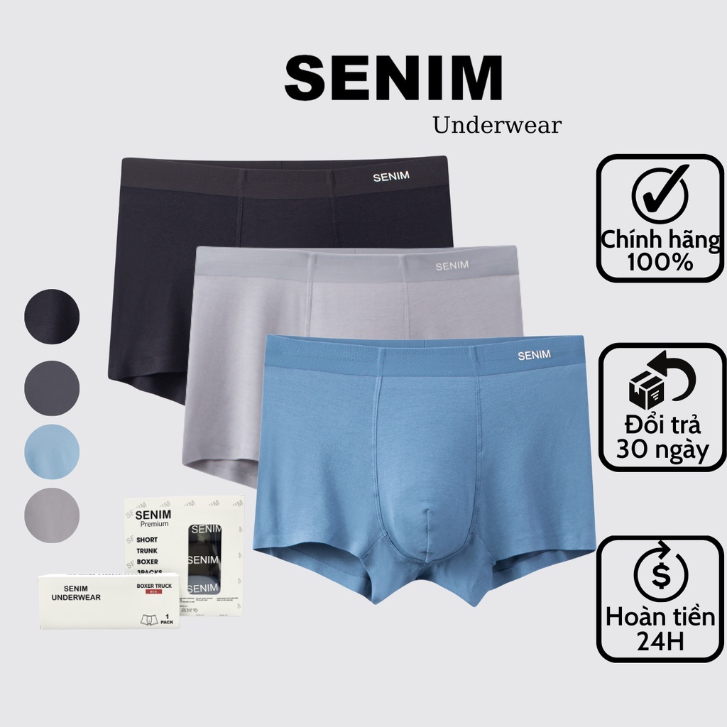 Quần boxer nam chất cotton gỗ sồi cao cấp, combo 3 quần sịp đùi nam chính hãng SENIM