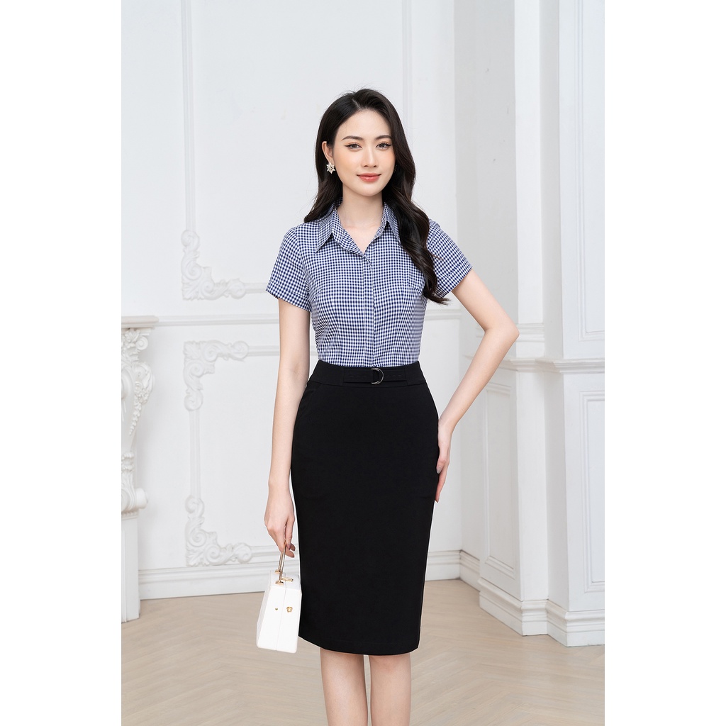 Áo Sơ Mi Nữ kẻ Sọc Caro Cổ Đức Luperi LFSM1225 Tay Cộc Cho Nàng Công Sở