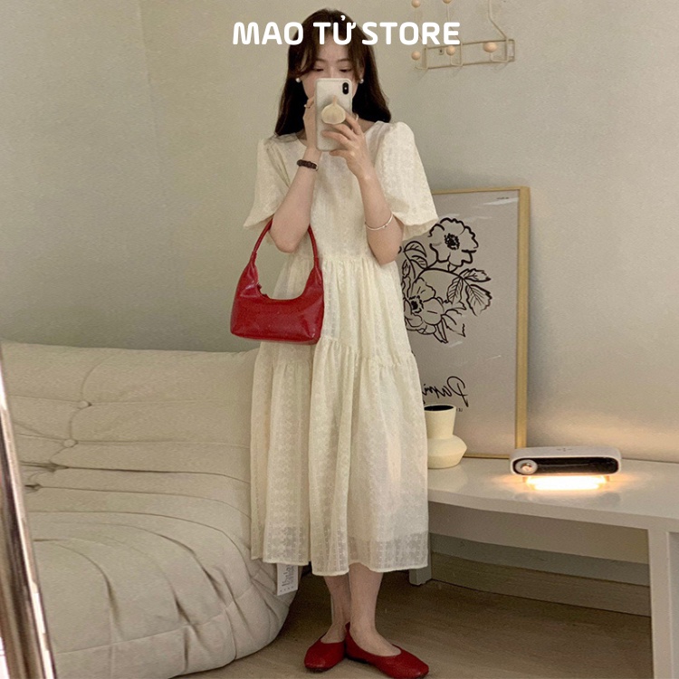 Váy đầm babydoll tay bồng màu be nhạt phong cách thanh lịch - Mao Tử Store